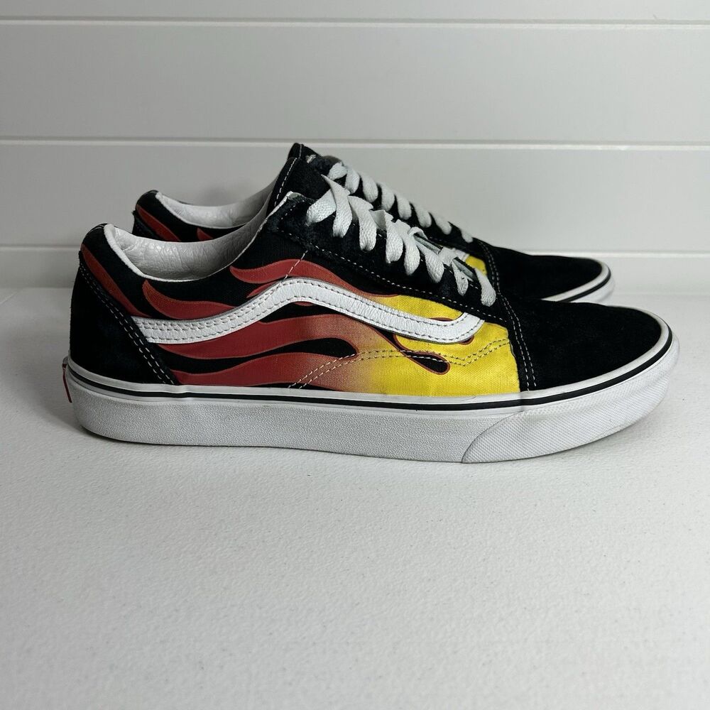Vans Old Skool Flame Men’s Sneakers Size 10.5 Black Red Yellow Skate Shoes